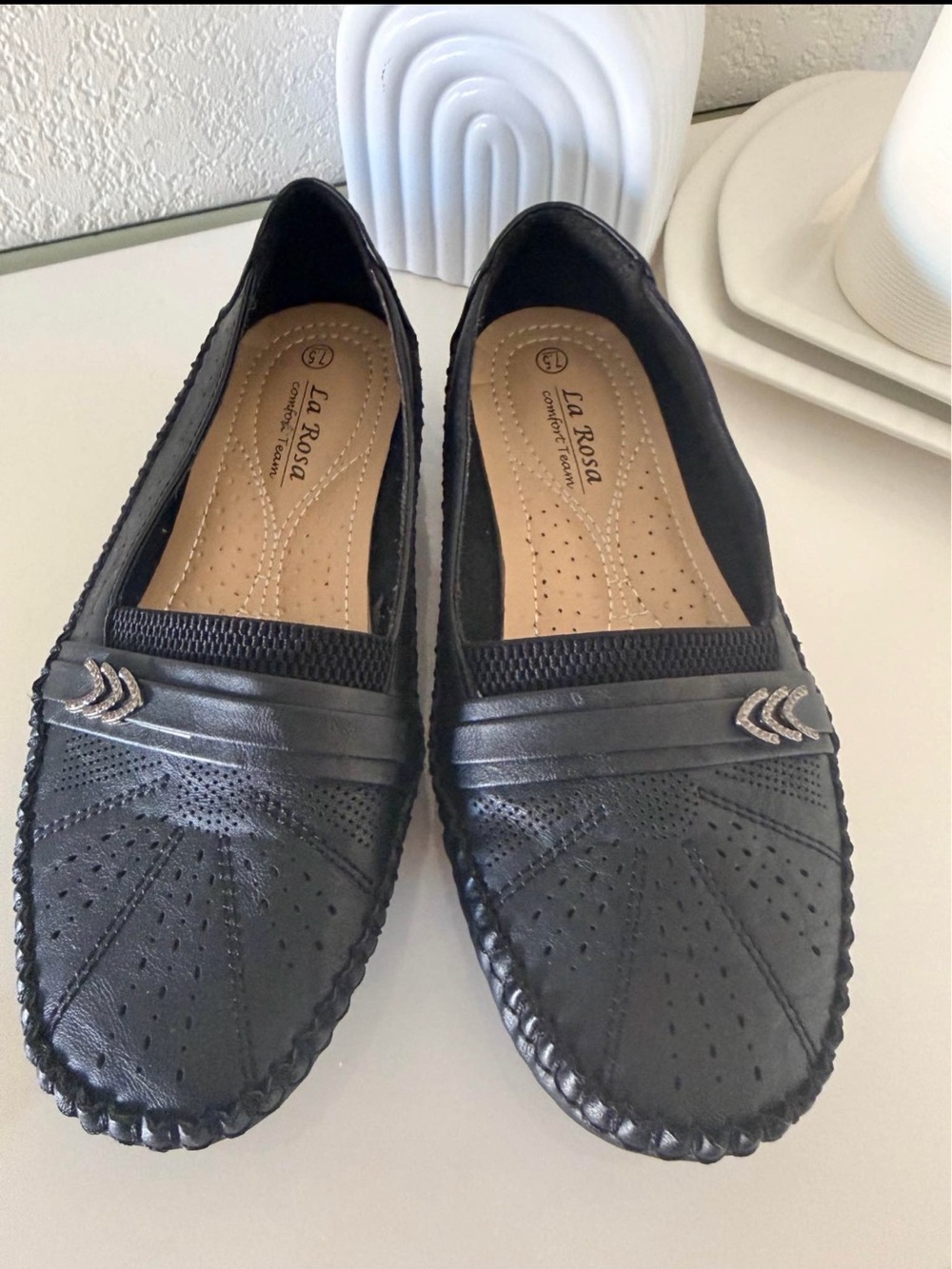 Studio Black Perforated Slip-On Loafers with Silver Accents